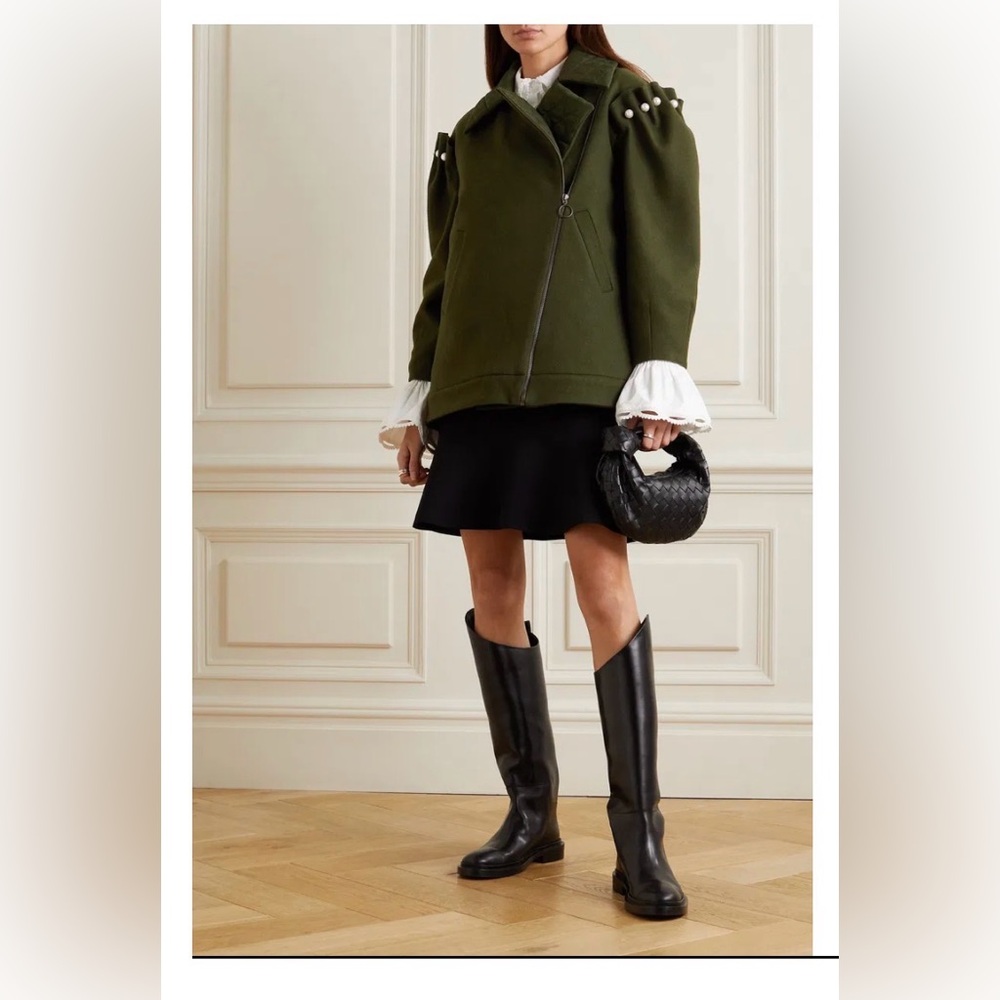 MOTHER OF PEARL TALIA FAUX PEARL-EMBELLISHED QUILTED WOOL ORGANIC COTTON COAT S